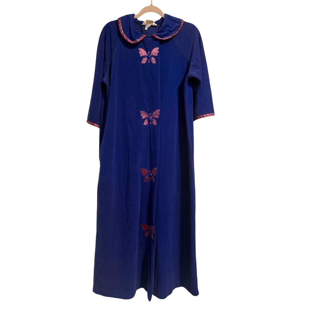 Vintage Komar Royal Blue Purple Butterfly Robe - Size M (SG69)